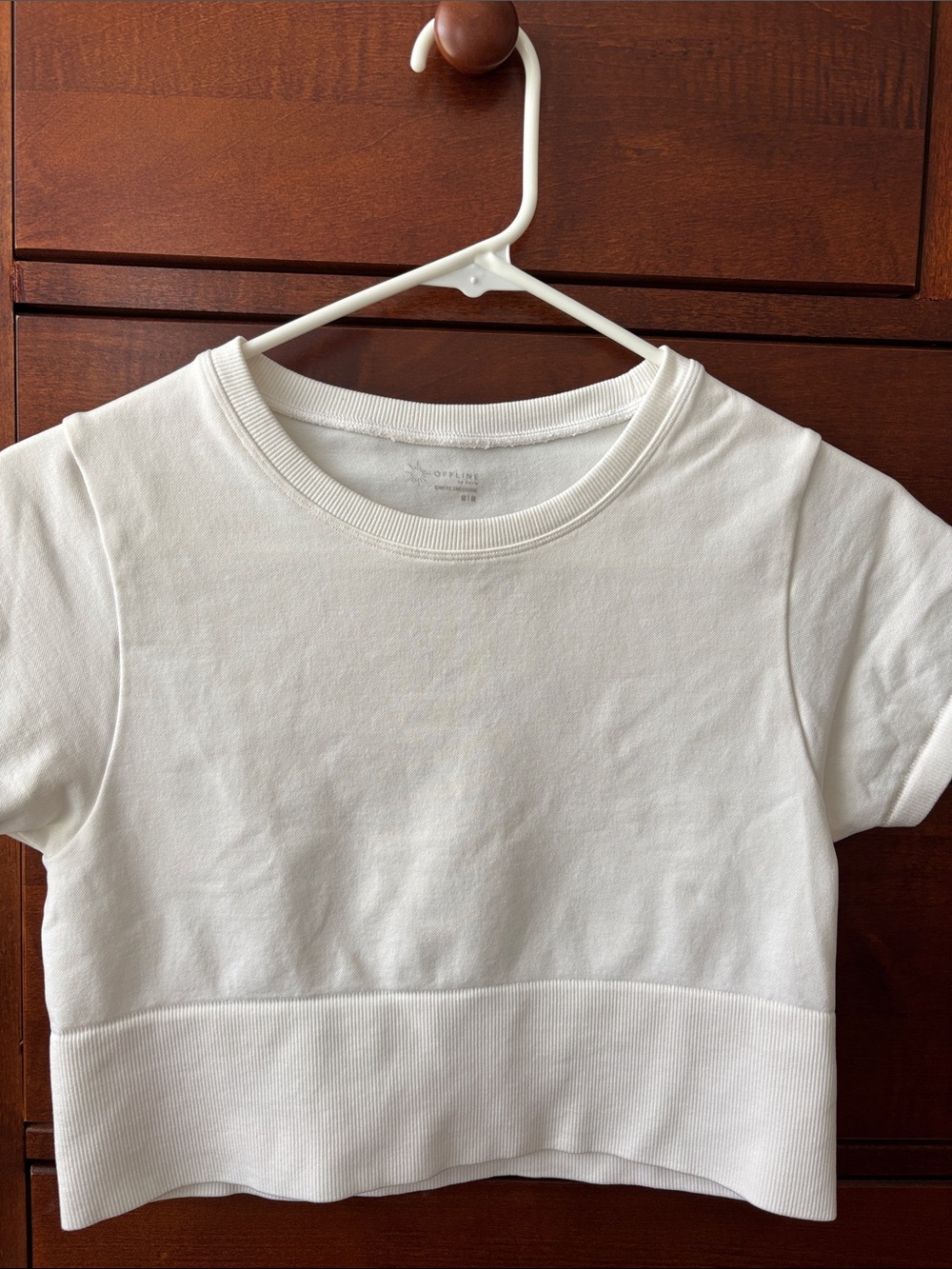 aerie White Cropped Short Sleeve Tee